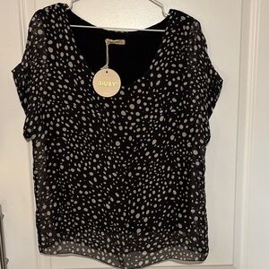 Giusy Silk Blend Black Polka Dot Short Sleeve Blouse Size M NWT
